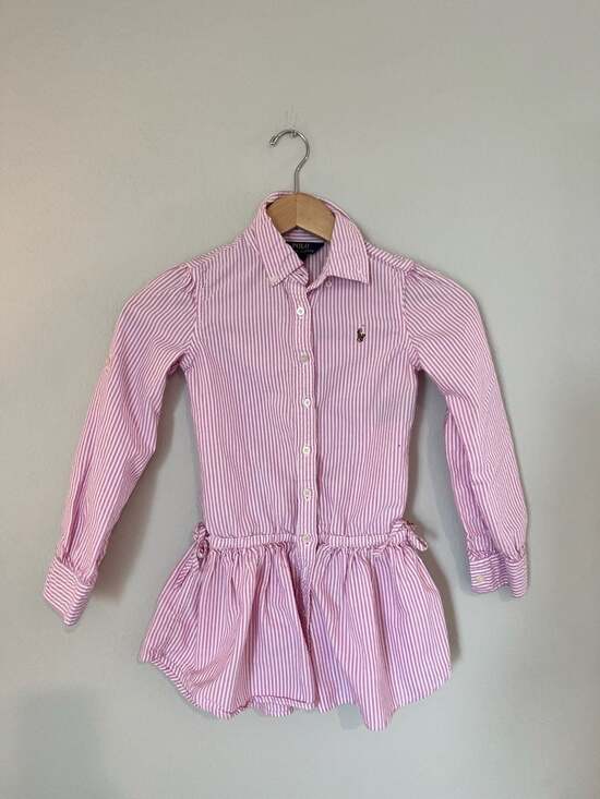 Polo Ralph Lauren Other - Polo Ralph Lauren, Girls Pink/White Striped Long Sleeve Peplum Shirt Dress, 7
